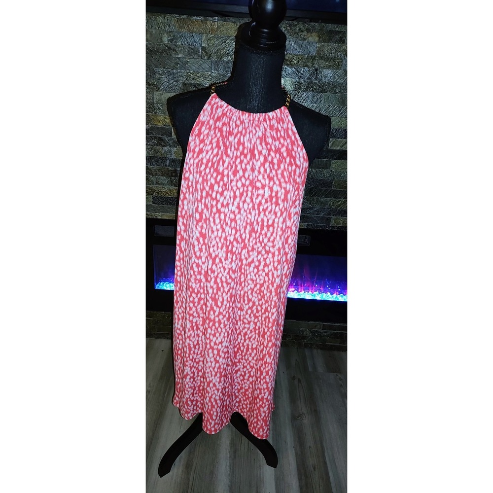 Michael Kors Orange And White Dress With Gold Chain Collar Size Medium